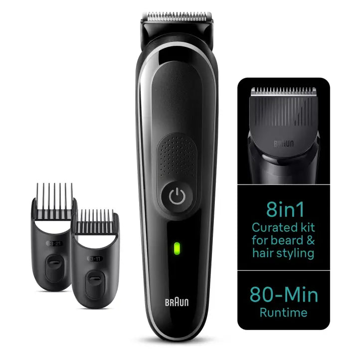 Braun 8-in-1 Style Kit 3 MGK3440 beard, hair. With 80min runtime, pouch, grey